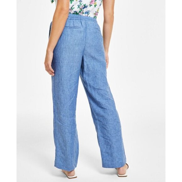 Charter Club Luxury Line Blue Petite 100% Linen Drawstring Pants NWT - Picture 3 of 8